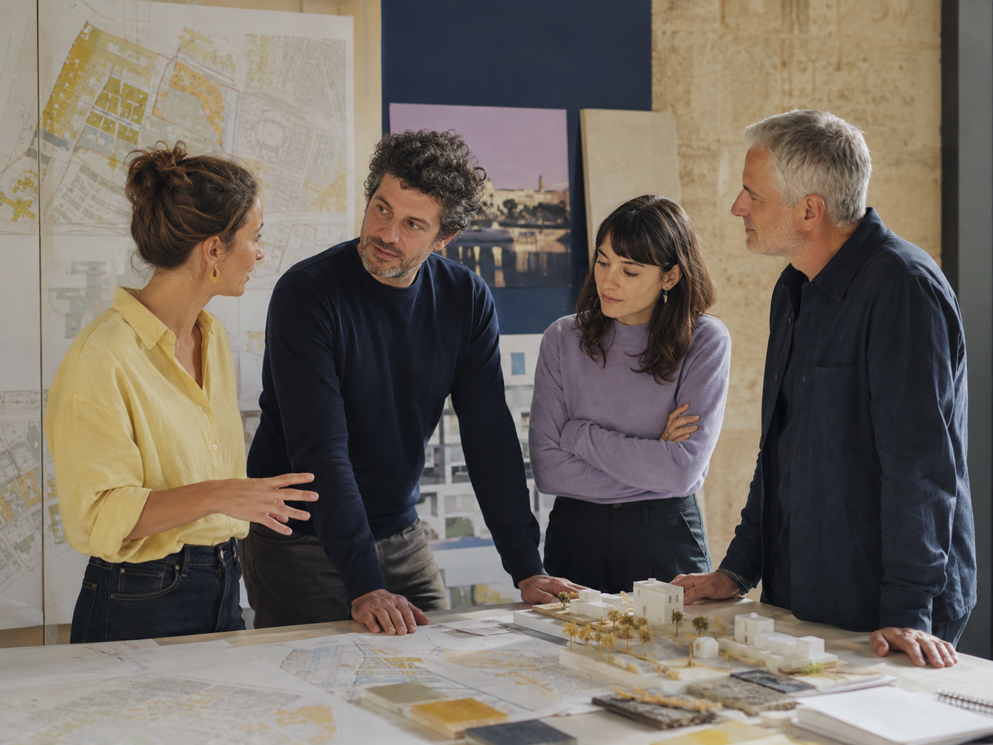 Consultants Boussole Gestion réunis dans leur atelier bordelais
